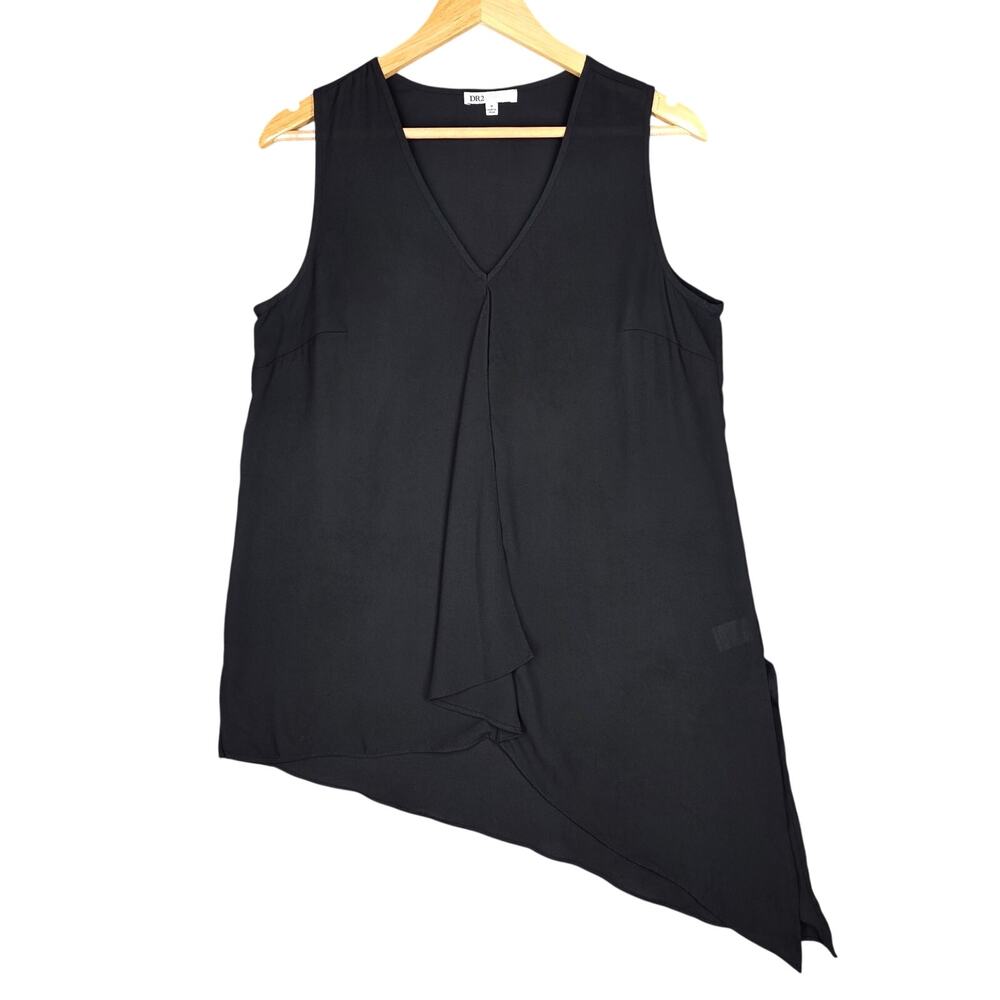 DR2 WOMEN’S SHEER ASYMMETRICAL SLEEVELESS BLOUSE – SIZE M – BLACK – LIGHT & AIRY